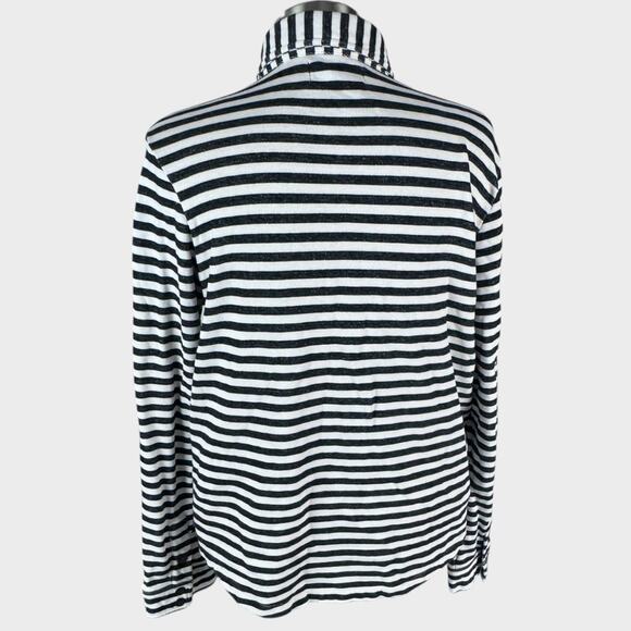 Duffield Lane Womens Small Button Front Jacket Black White Stripe Shirt - Picture 2 of 4